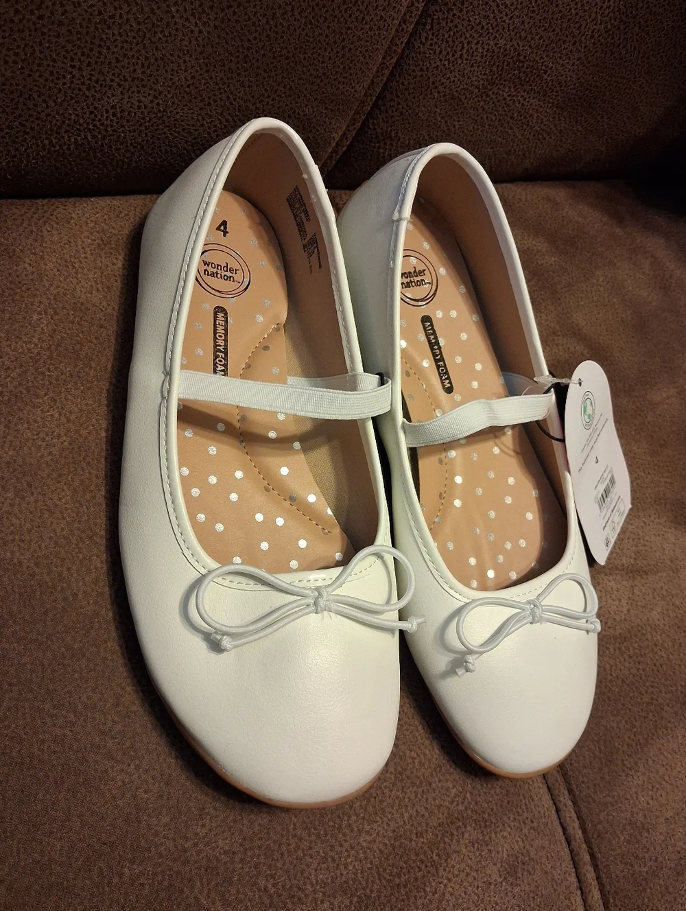 Wonder Nation White Girls' Mary Jane Ballet Flats With Bow Size 4